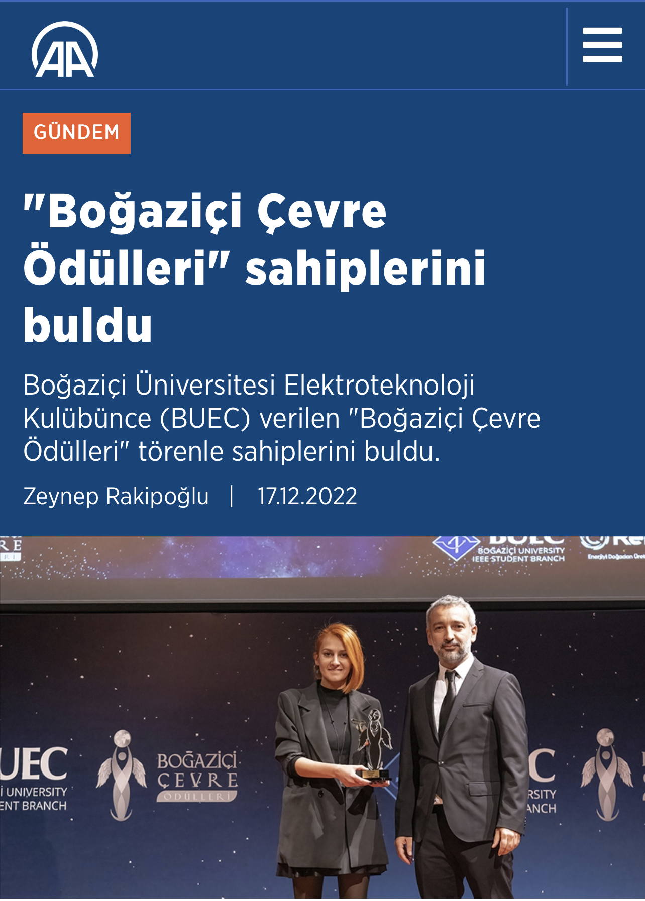 Bogazici Cevre Odulleri Orhan Gurbuz
